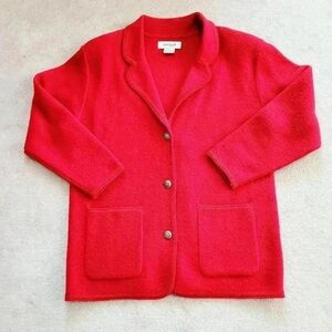 Appleseeds Women's Size Medium oversized Red Cardigan/coat Sweater 100%wool